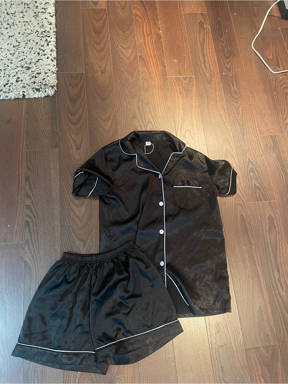 Amazon Black Satin Short Pajama Set with White Piping